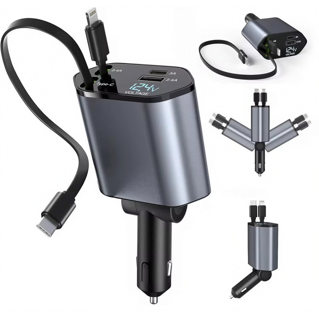 Wimblo PowerDrive – Cargador de Carro Retráctil 4 en 1 de 120W