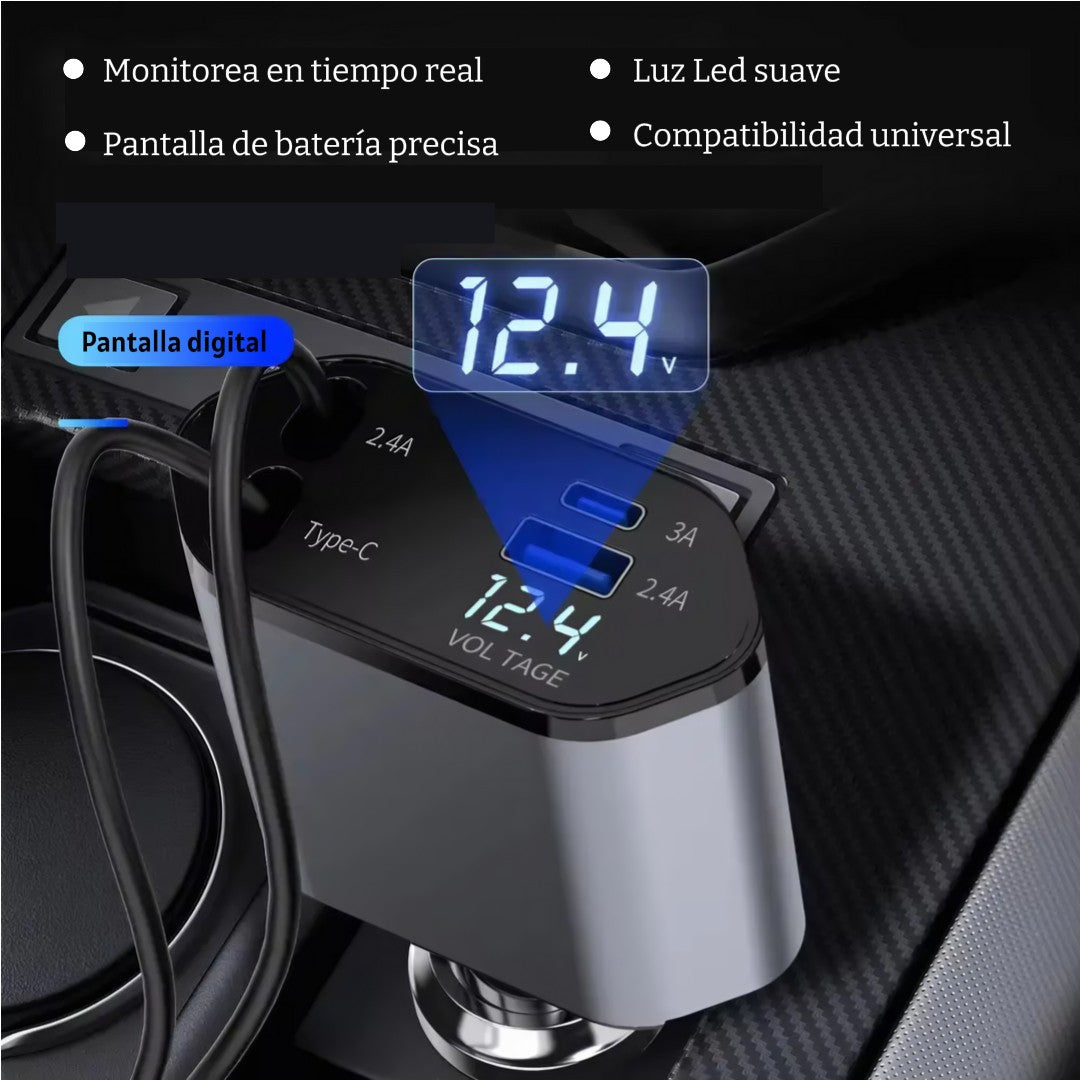 Wimblo PowerDrive – Cargador de Carro Retráctil 4 en 1 de 120W