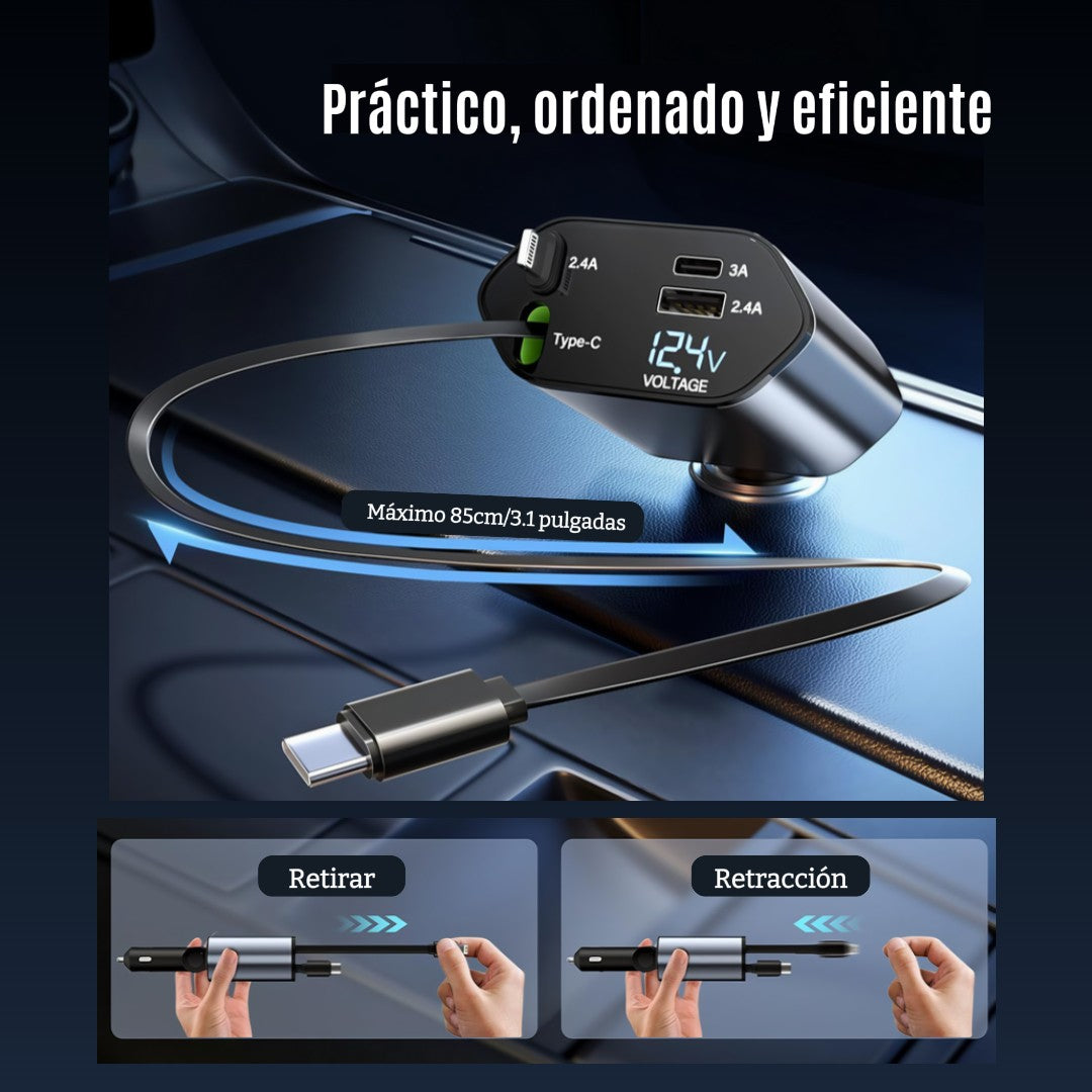 Wimblo PowerDrive – Cargador de Carro Retráctil 4 en 1 de 120W