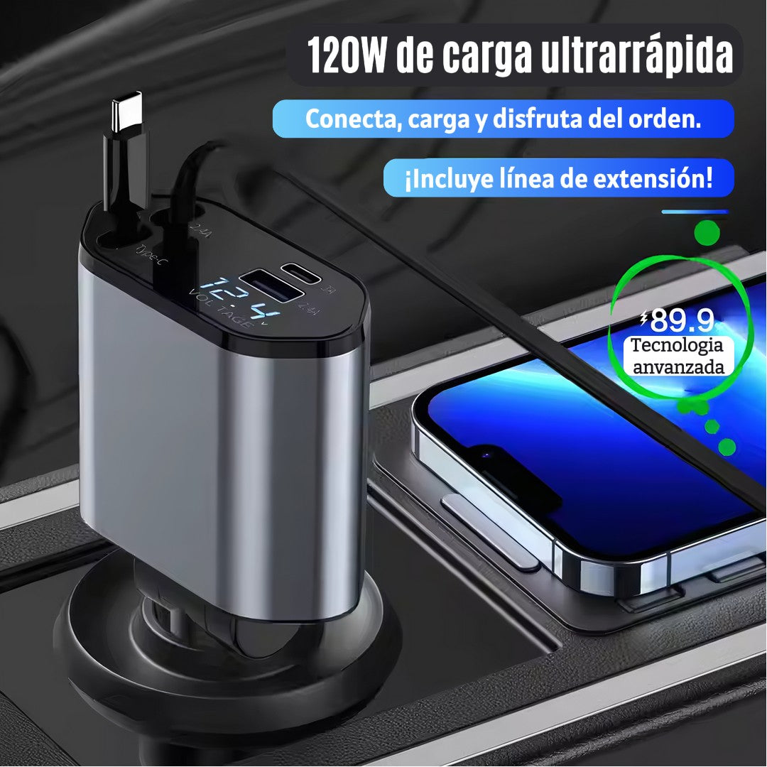 Wimblo PowerDrive – Cargador de Carro Retráctil 4 en 1 de 120W