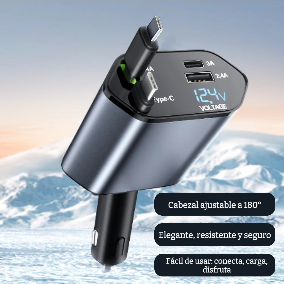 Wimblo PowerDrive – Cargador de Carro Retráctil 4 en 1 de 120W