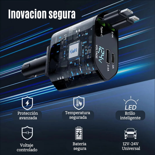 Wimblo PowerDrive – Cargador de Carro Retráctil 4 en 1 de 120W