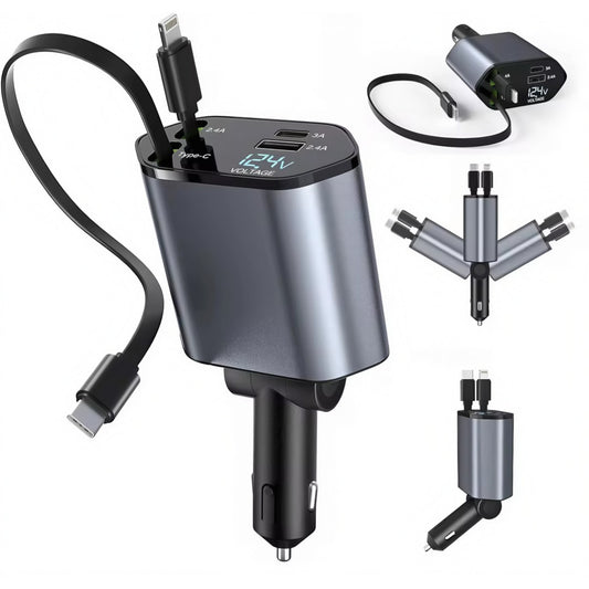 Wimblo PowerDrive – Cargador de Carro Retráctil 4 en 1 de 120W